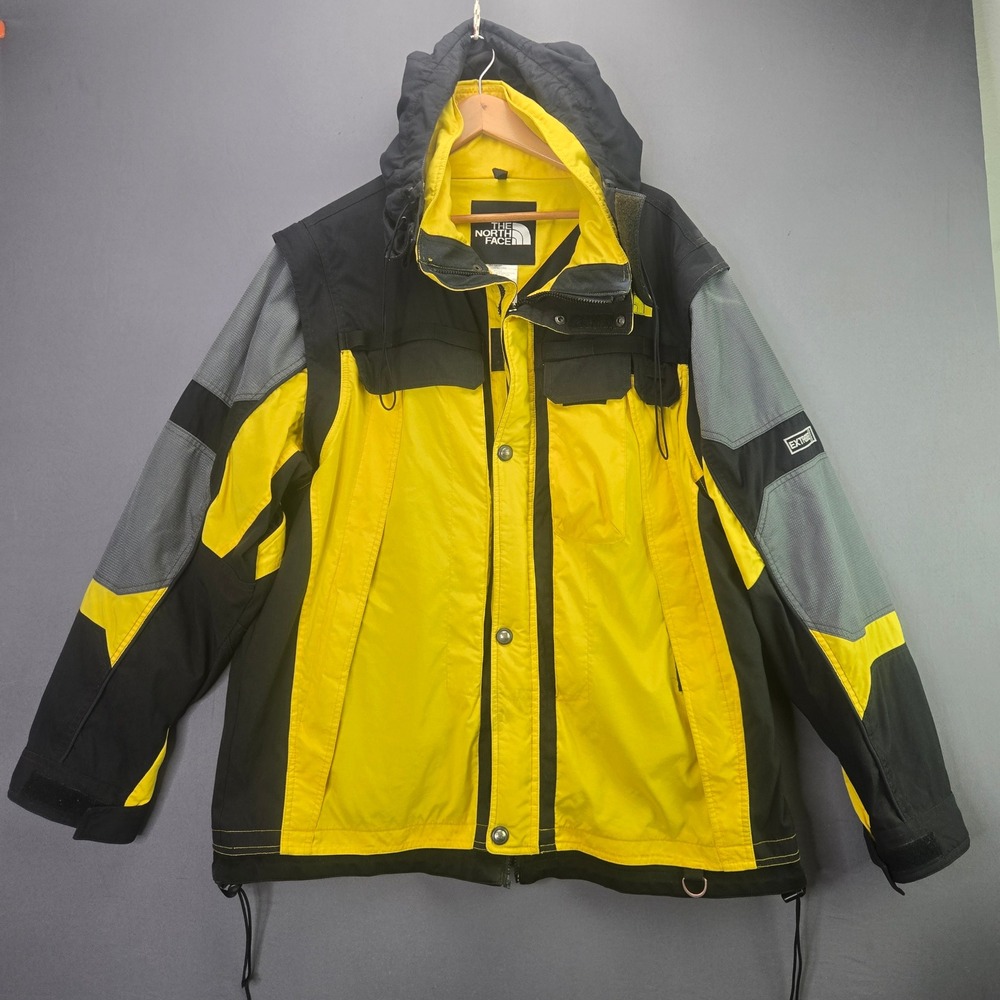 The North Face Ski Jacket Extreme Gear XL Yellow Black Vintage Hooded Coat Mens